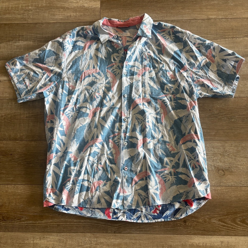 Tommy Bahama Shirt Men XXL Button Down Nova Wave Reverse Print Leaf Short Sleeve - Picture 2 of 8
